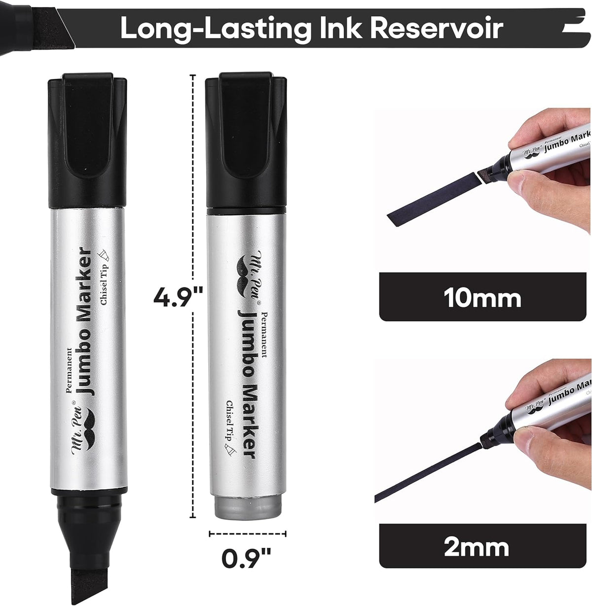 - Jumbo Permanent Markers, 4 Pack, Chisel Tip, Black Markers Permanent, Permanent Markers Black Markers, Thick Permanent Marker, Thick Markers, Jumbo Markers, Large Markers, Wide Tip Markers