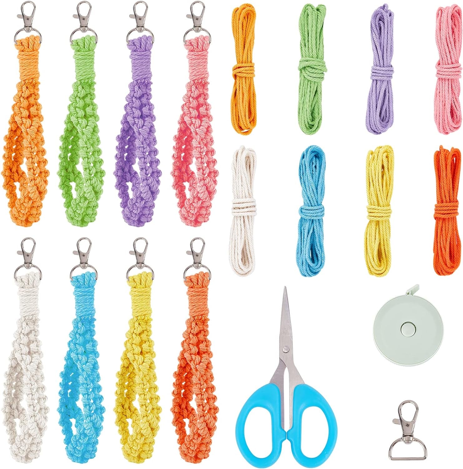 8 Set DIY Macrame Boho Keychain Bracelet Kit Handmade Boho Wristlet Keychain Macrame Key Wristlet Keyring Holder Wrist Lanyard for Women