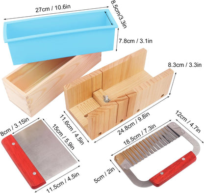 Premium Soap Making Kit with 3PCS 42Oz Silicone Moldss & Wooden Box & Two Cutter, Complete Crafting Set for Pour or Cold Process Soap, by