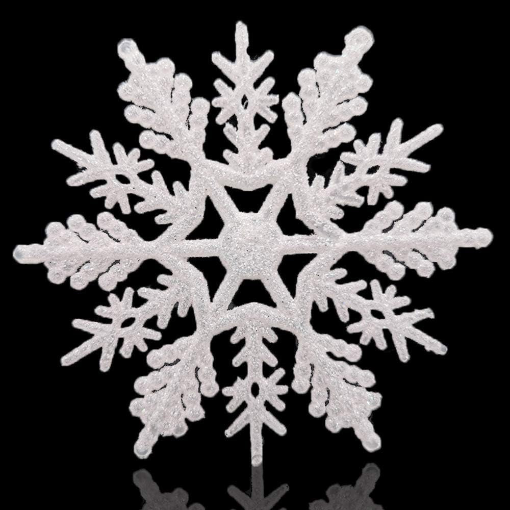 Large Snowflakes Set of 5 White Glittered Snowflakes  12In Plastic Christmas Decorative Hanging Ornaments Window Decor Winter Outdoor Decorations