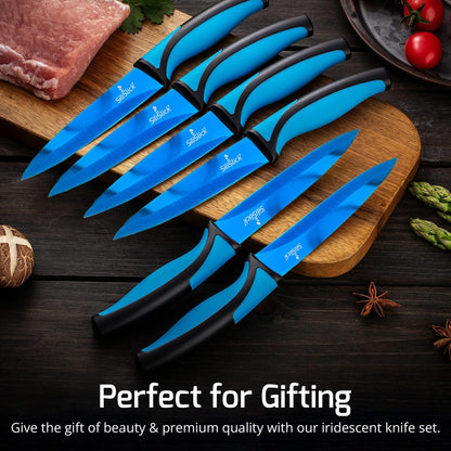 Stainless Steel Steak Knife Set   Titanium Coated Colorful Kitchen Knives with