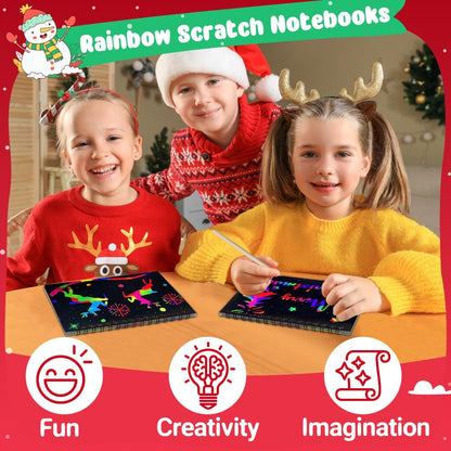 Scratch Art Party Favors: 16 Pack Rainbow Scratch Paper Art Craft Notebooks for Kids Age 3-12 Classroom Prize Art Party Supplies Birthday Goodie Bag Stuffers Easter Christmas Gift for Girls Boys