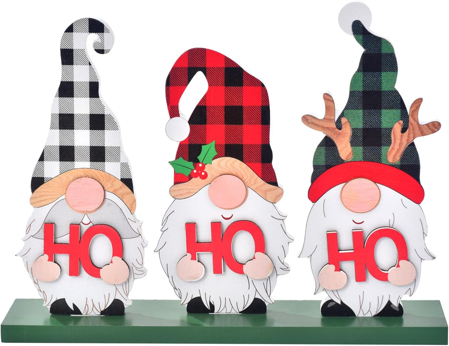 Christmas Decoration for Home, Rustic Wooden Merry Christmas Sign with Ho Ho Ho Gnomes, Tabletop Xmas Holiday Décor for Living Room, Dining Table, Mantel, Tiered Tray (HOHOHO)