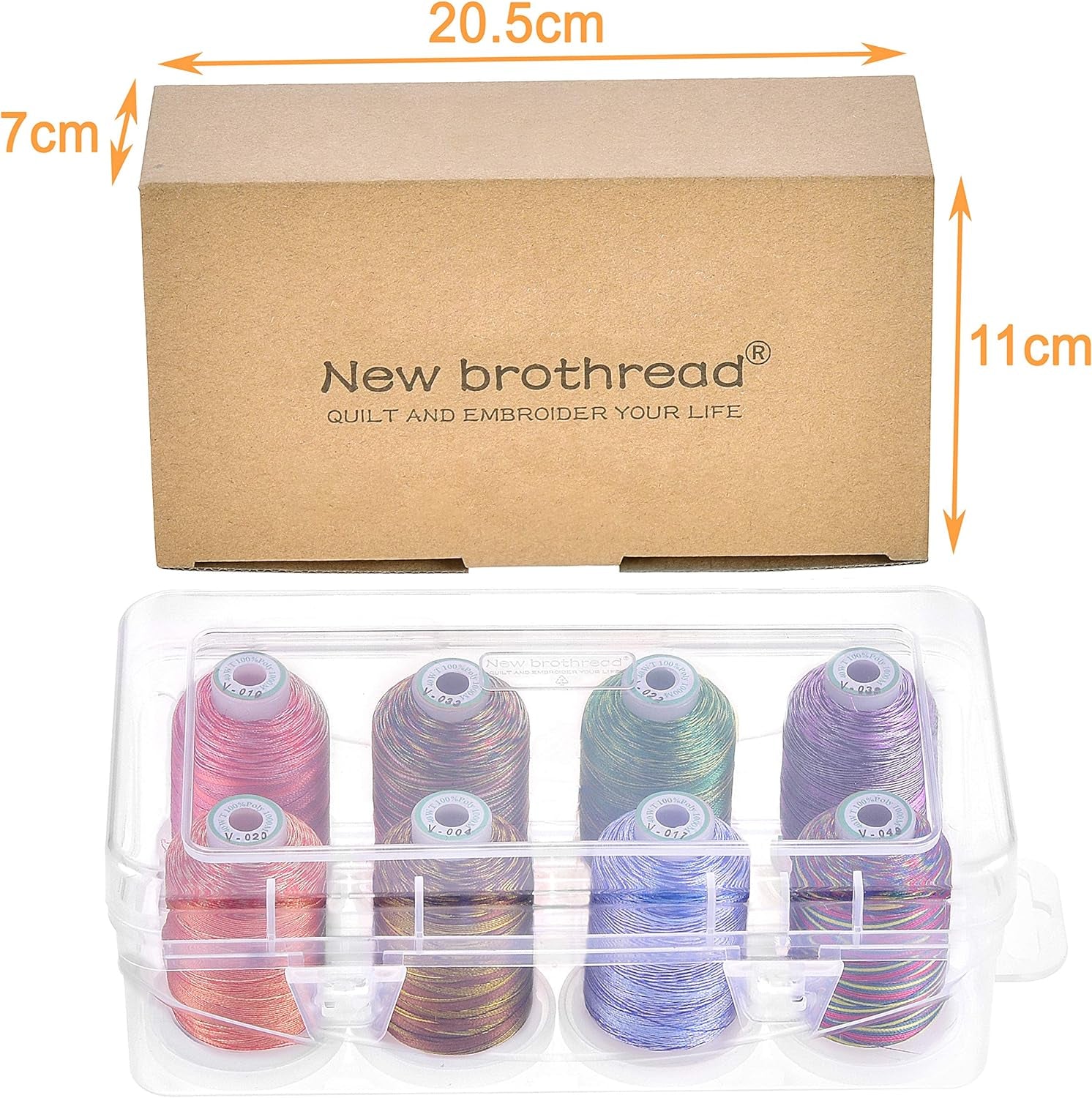 - 20 Options - 8 Snap Spools of 1000M Each Polyester Embroidery Machine Thread with Clear Plastic Storage Box for Embroidery & Quilting - Variegated Color1