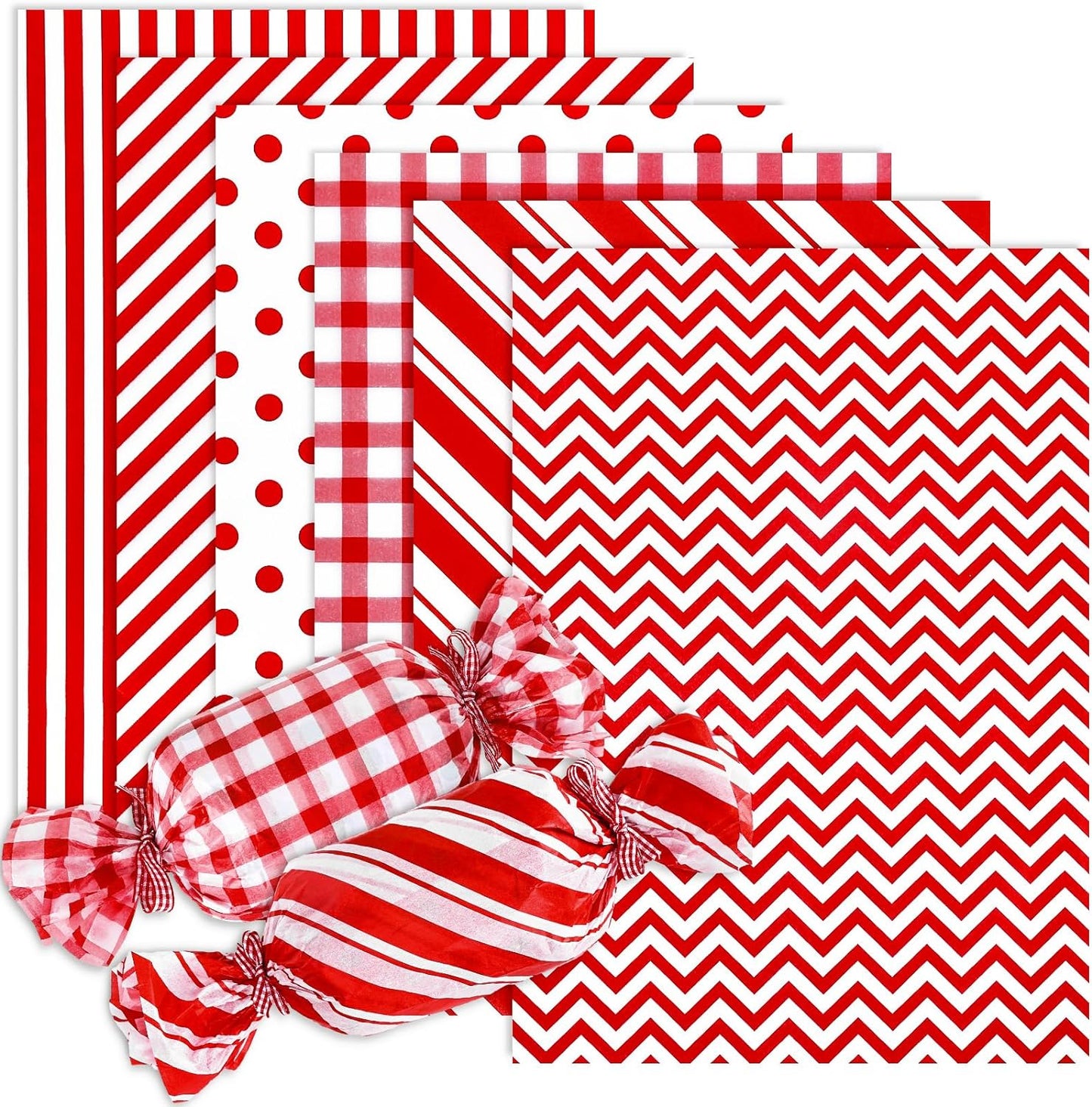 120 Sheets Minimalists Christmas Tissue Paper Plaids Dots Stripes Print Gift Wrapping Paper Red White Art Craft Paper for DIY Winter Xmas Wedding Anniversary Birthday Party Decor