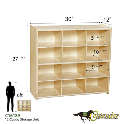 12 Cubbies 100% Birch Plywood Storage Cabinet, Office and Homeschool Organizer for Toys, Books, Art and Craft Supplies [Fully Assembled]