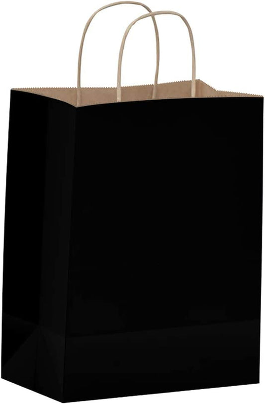 Black Gift Bags with Handles - 25 Pcs 8"X4.5"X10" Black Paper Bags, Shopping Bags, Party Bags, Favor Bags, Goody Bags, Cub, Business Bags, Kraft Bags, Retail Bags, Paper Gift Bags