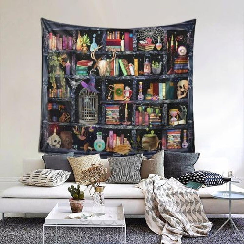 Bookshelf Tapestry Halloween Skull Tapestry Magical Book Tapestries Poster Decor for Room Bedroom Wall Art Decoration College Dorm Decor