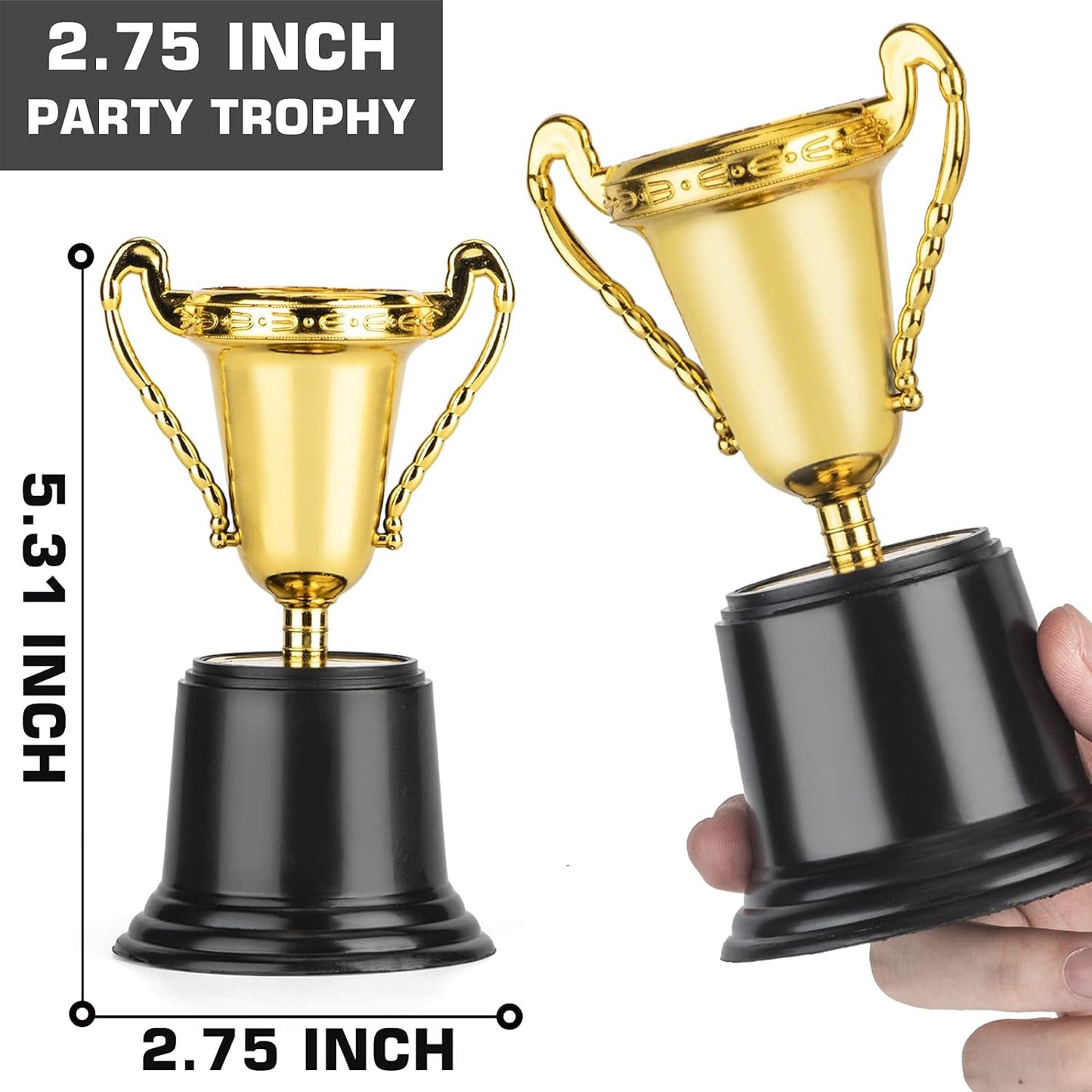 24 Pack Gold Award Trophy, 5 Inch Plastic Golden Mini Trophies Cup for Halloween Party Favors, Kids Classroom School Rewards, Competition or Celebration Awards Props, Sports Tournament Winning Prizes