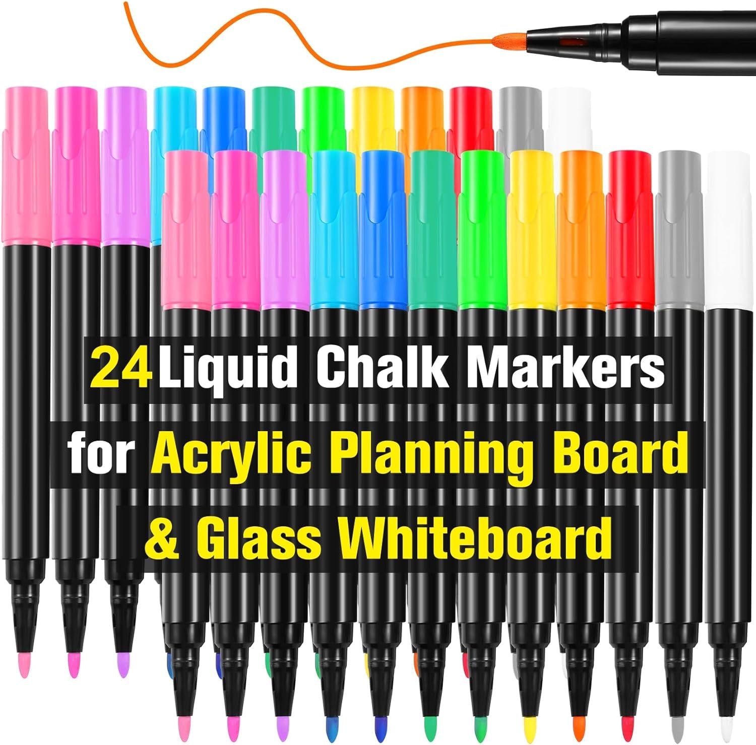 Liquid Chalk Markers for Acrylic Calendar Planning Board Clear Glass Dry Erase Board Whiteboard Window Mirror Christmas Halloween Painting, 14 Pack, 12 Vibrant Colors, 1Mm Fine Points, Easy Wet Erase
