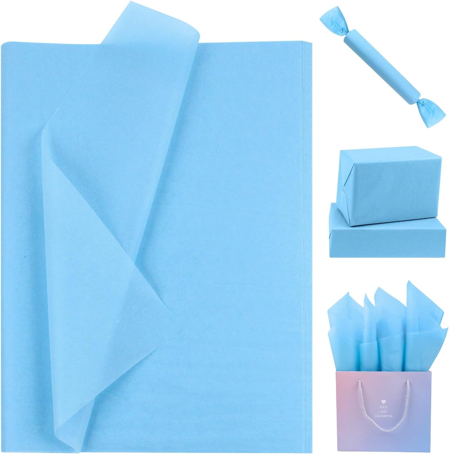 Light Blue Tissue Paper 80 Sheets Light Blue Wrapping Tissue Paper Bulk 14X20 Inch Blue Tissue Paper for Gift Bag Packaging Moving Supply Baby Shower Birthday Party Decor DIY Crafts