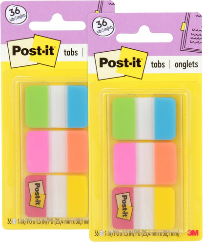 Tabs, 1 in Solid, Aqua, Yellow, Pink, Red, Green, Orange, 6/Color, 36/Dispenser (686-ALOPRYT)