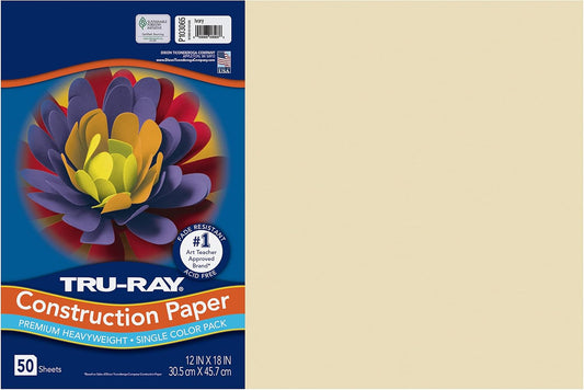 Construction Paper, Ivory, 12" X 18", 50 Sheets