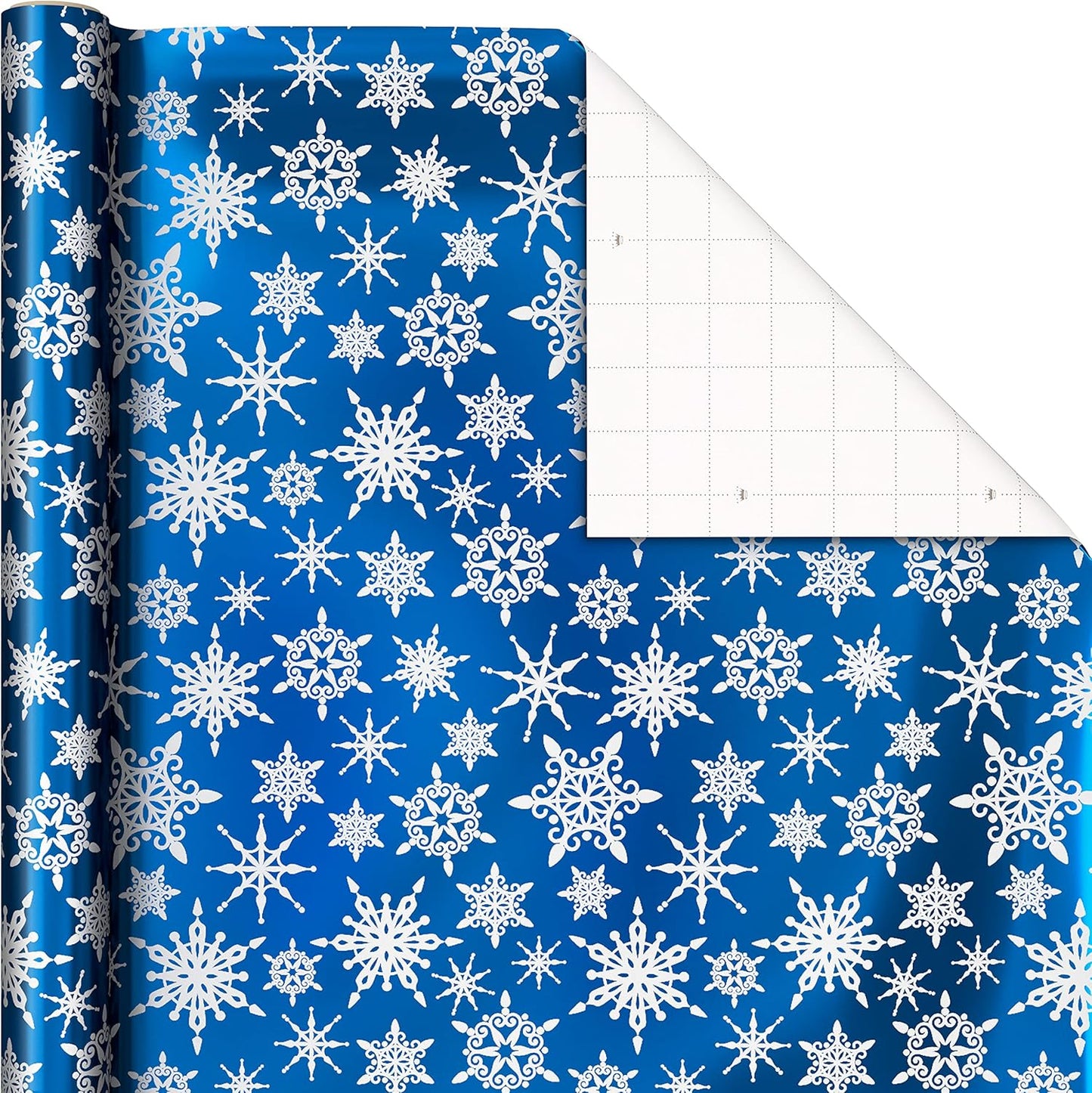 Blue Foil Christmas Wrapping Paper with Cut Lines on Reverse (3 Rolls: 60 Sq. Ft. Ttl) Snowmen, Snowflakes, Christmas Trees