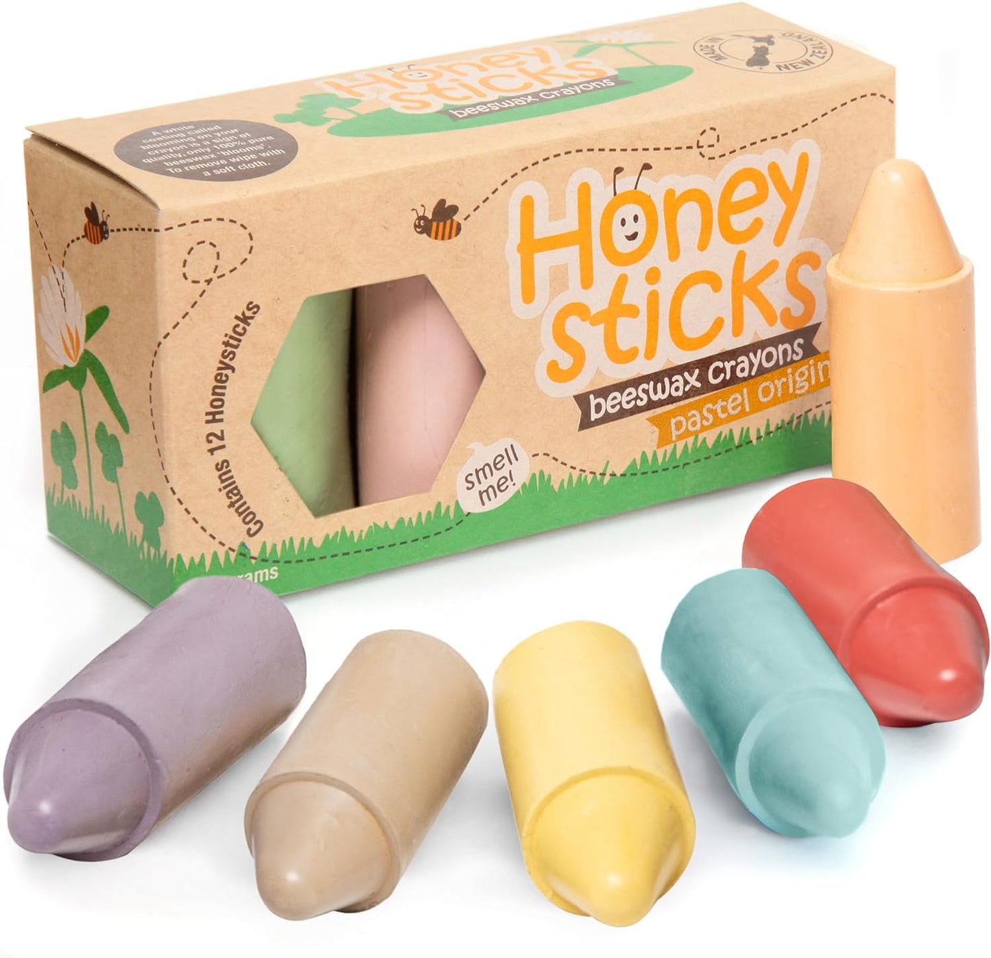 100% Pure Beeswax Crayons (12 Pack) - Non-Toxic Crayons, Safe for Babies and Toddlers, for 1 Year Plus, Handmade in New Zealand with Natural Beeswax and Food-Grade Colors, Eco-Friendly.