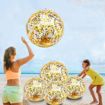 5 Pack Sequins Beach Balls Pool Toys Balls 16 Inch 24 Inch Confetti Glitters Inflatable Clear Beach Ball Swimming Pool Water Beach Toys Summer Outdoor Party Favors for Kids Adults