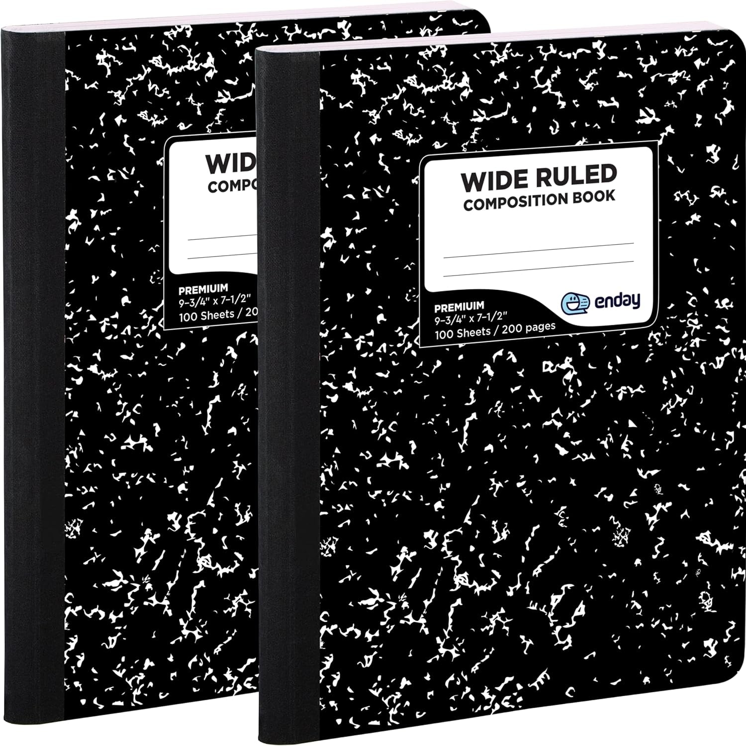 Marble Composition Notebook Wide Ruled Black and White Composition Books 100 Sheets (2 Pack)