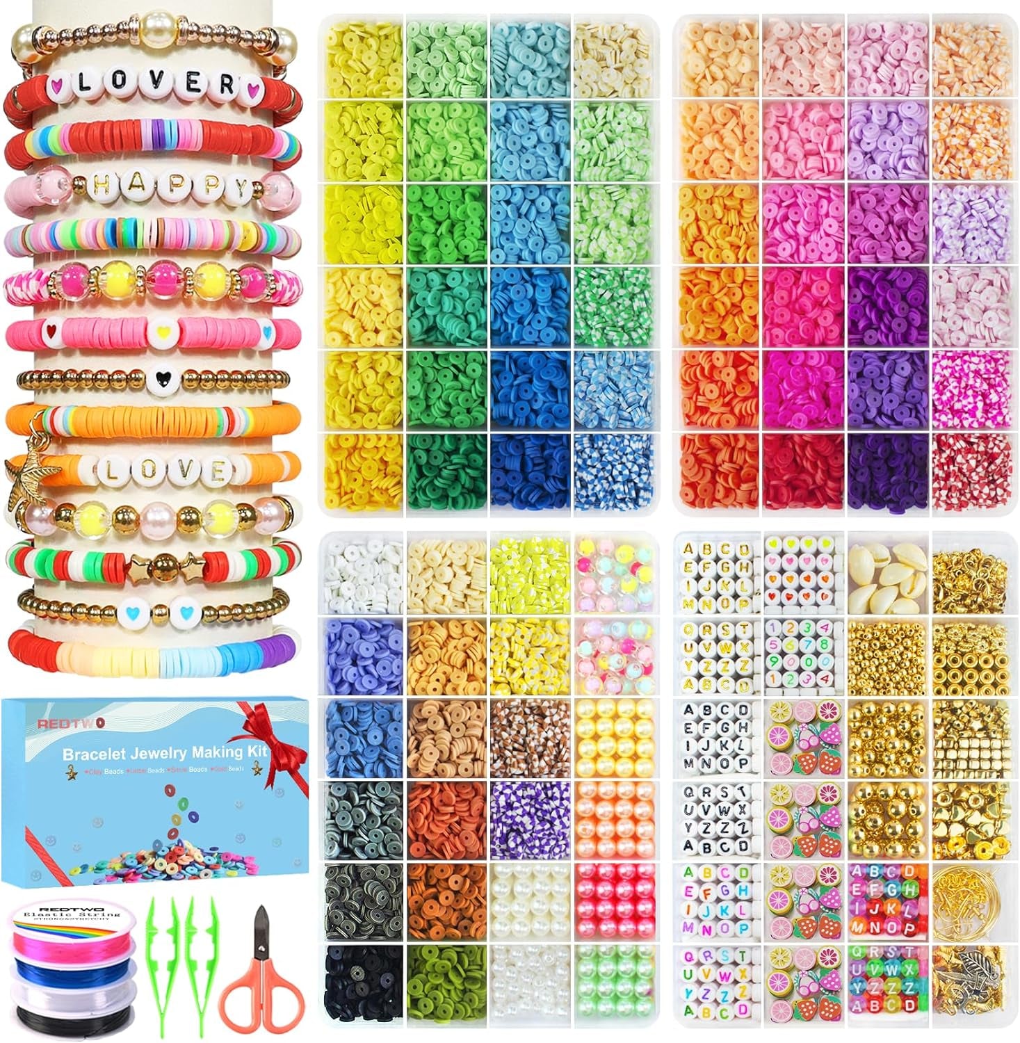 5100 Clay Beads Bracelet Making Kit, Flat Preppy Beads for Friendship Jewelry Making,Polymer Heishi Beads with Charms Gifts for Teen Girls Crafts for Girls Ages 8-12