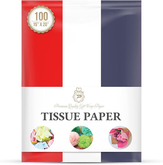 July 4Th Flag Theme Tissue Paper for Gift Wrapping (3 Assorted Colors Red, White & Blue), Packaging, Floral, Birthday, Christmas, Halloween, DIY Crafts and More 15" X 20" 100 Sheets