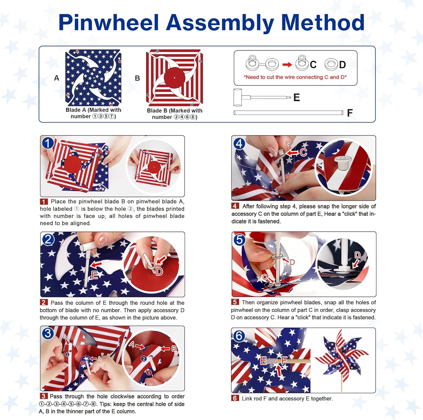 4Th of July Decorations American Flag Patriotic Pinwheels, 24 Pack Fourth of July Outdoor Decor Small Flags on Sticks with Yard Pinwheels,Red White and Blue Decor for Patriotic Party Supplies