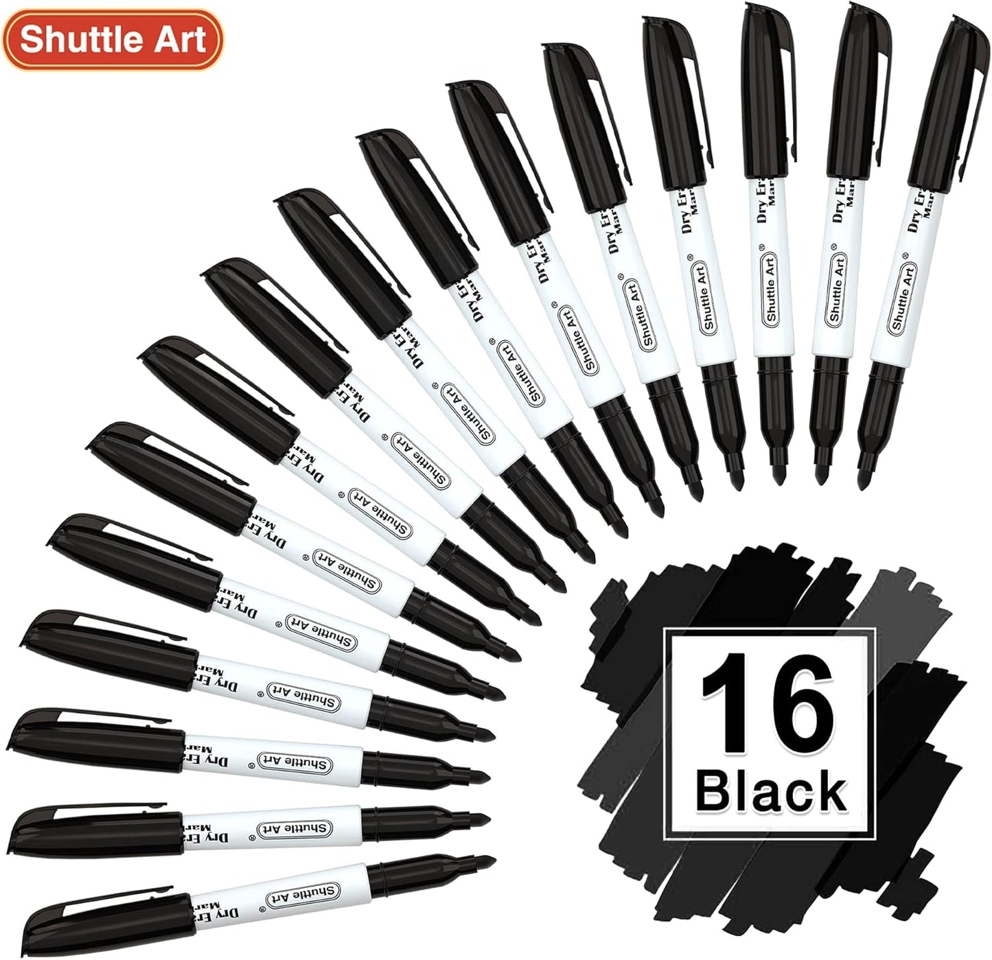 Dry Erase Markers, 16 Pack Black Whiteboard Markers,Fine Tip Dry Erase Markers for Kids,Perfect for Writing on Whiteboards, Dry-Erase Boards,Mirrors,Calender,School Office Supplies