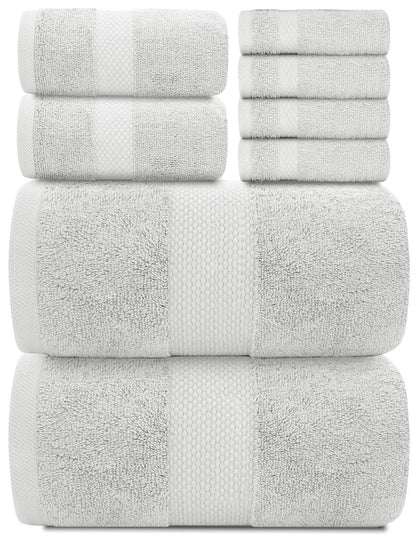 Luxury Silver Bath Towel Set   Combed Cotton Hotel Quality Absorbent 8 Piece