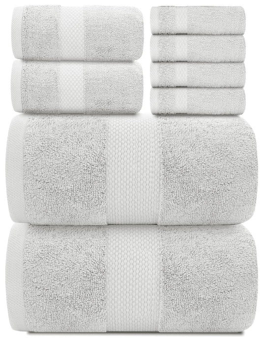 Luxury Silver Bath Towel Set   Combed Cotton Hotel Quality Absorbent 8 Piece