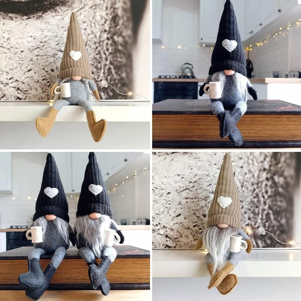 2 Pcs Coffee Gnomes Plush Bar Decor, Handmade Swedish Tomte Gnomes Gifts Farmhouse Scandinavian Figurine Gnome for Home Kitchen Coffee Station Table Shelf Decor