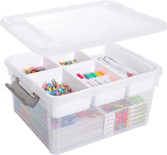 Citylife 17 QT Plastic Storage Box with Removable Tray Craft Organizers and Storage Clear Storage Container for Organizing Bead, Tool, Sewing, Playdoh