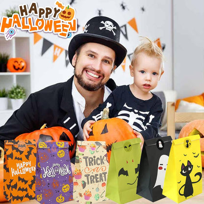 Halloween Candy Bags Party Favors - 24Pcs Halloween Trick or Treat Goody Gags Gift Treat Bags with 24 Pcs Halloween Stickers, Halloween Bags Party Supplies Small Gift Bags for Kids Girls Child Boys