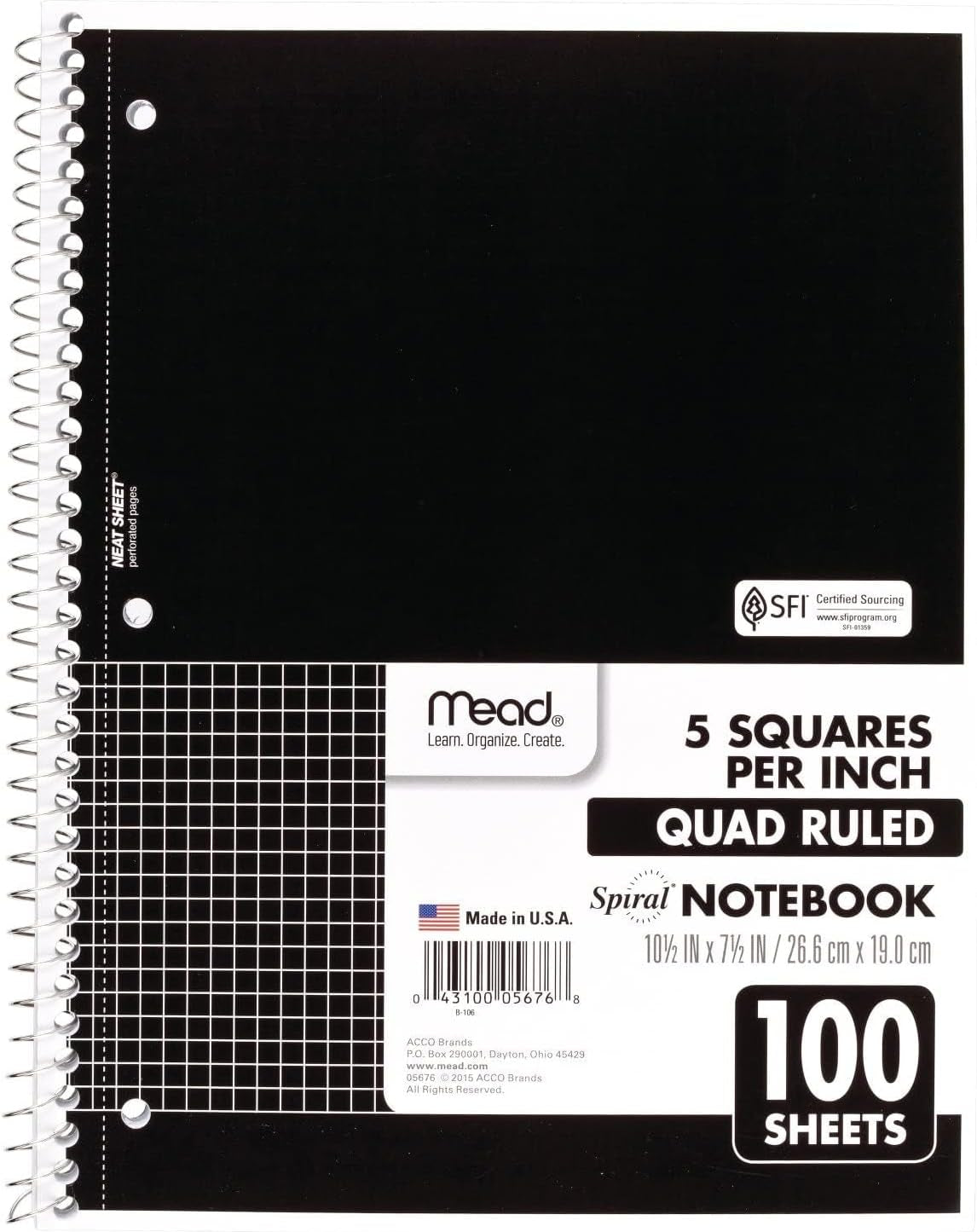 Spiral Notebook, 1-Subject, Graph Ruled Paper, 7-1/2" X 10-1/2", 100 Sheets, Green (05676AC5)