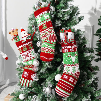 3 Pack 18” Christmas Stockings, Large Size Rustic Cable Knit Xmas Stocking in Red & Green, for Family Holiday Season Decorations