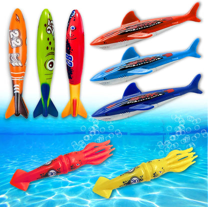Underwater Diving Torpedo Bandits, Swimming Pool Toy 5” Sharks Glides up to 20 Feet Fun Water Games for Boys and Girls (Set of 8 Pieces)