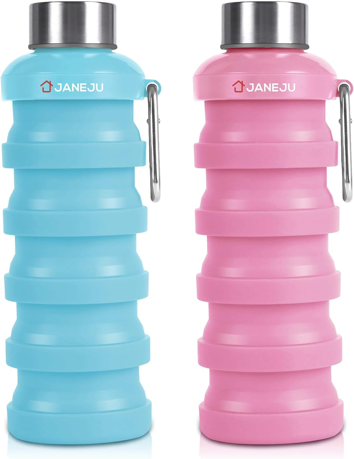 Janeju Collapsible Water Bottle, 17Oz BPA Free Silicone Reusable Portable Lightweight Foldable Water Bottles with Carabiner, Portable Leak Proof Sports Water Bottle (Green)