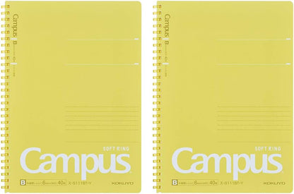 Campus Soft Ring Notebook, Semi-B5, B 6Mm Dot Ruled, 34 Lines, 40 Sheets, Yellow, Set of 2, Japan Import (SU-S111BT-Y)