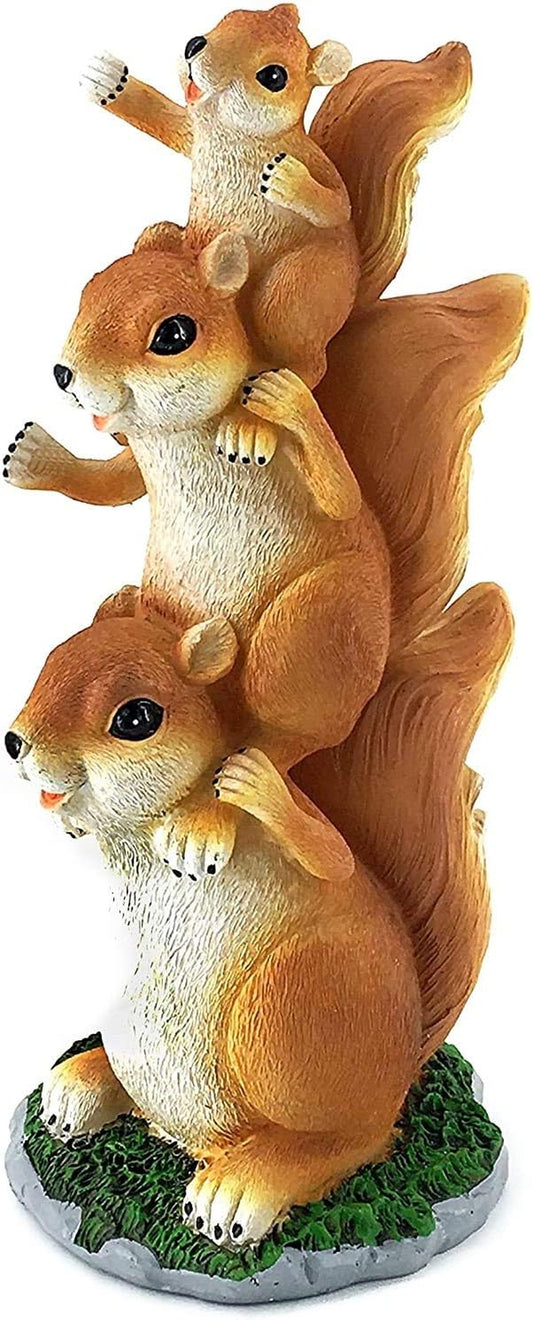 Squirrel Statue Scamper Chomper Family Outdoor Sculptures Garden Patio Lawn Farmhouse Cottage Cabin Home Decor 12 Inch