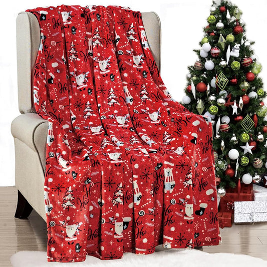 Lightweight Printed Throw Blanket- All Season, Ultra Soft, Cozy and Plush- Decorative Throw Blankets, Perfect for Lounging, 50 X 60 Inches, Red Santa Tree, Throw Blanket