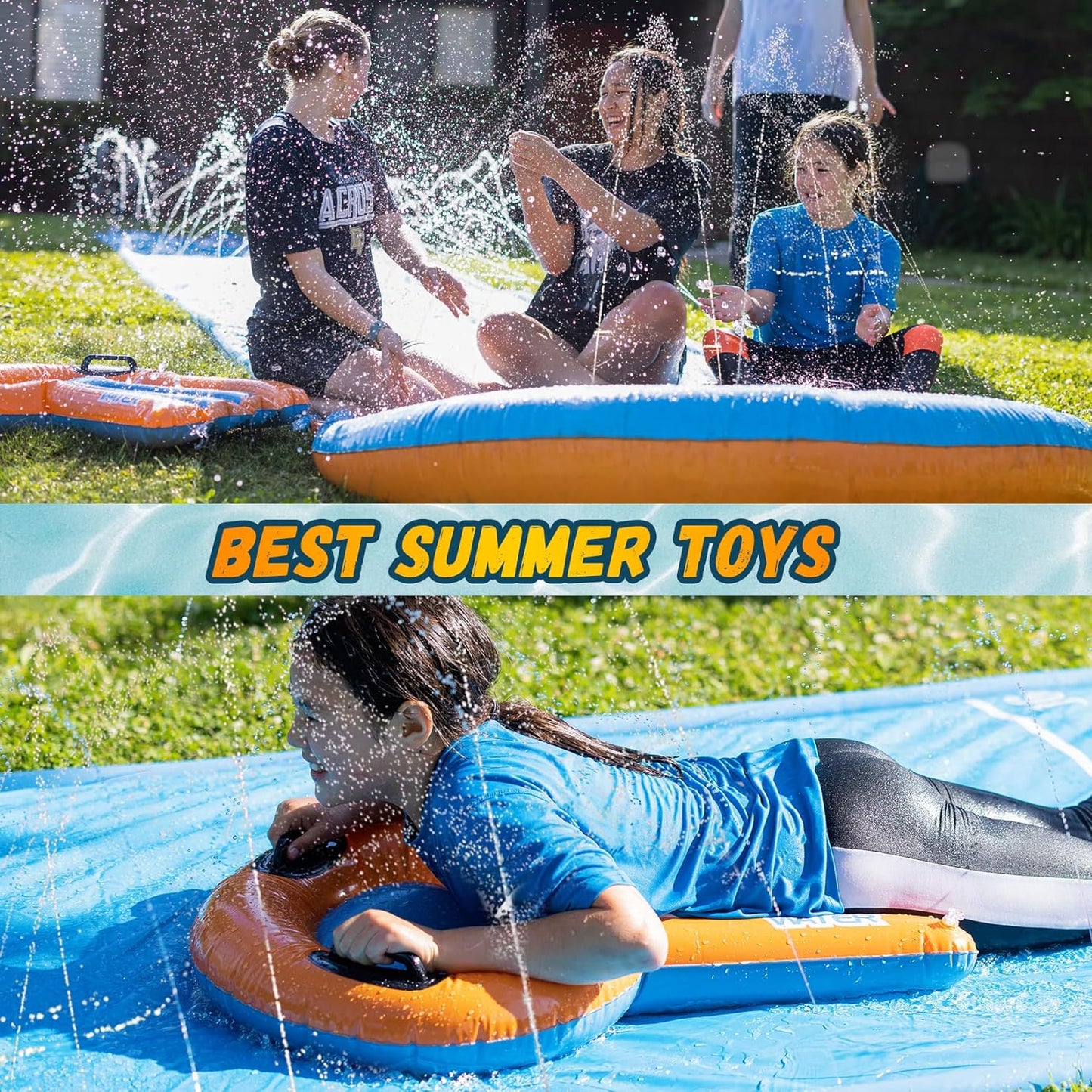 Slip Water and Slide for Kids Adult Backyard, 31Ft Giant Slip Splash and Slides for Adult Kids, Heavy Duty Slide with 2 Bodyboards