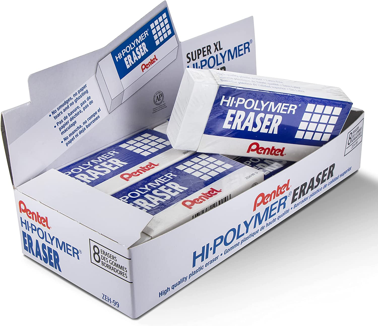 Hi-Polymer Block Eraser, Large, White, Pack of 10 ZEH-10 Erasers (ZEH10PC10)