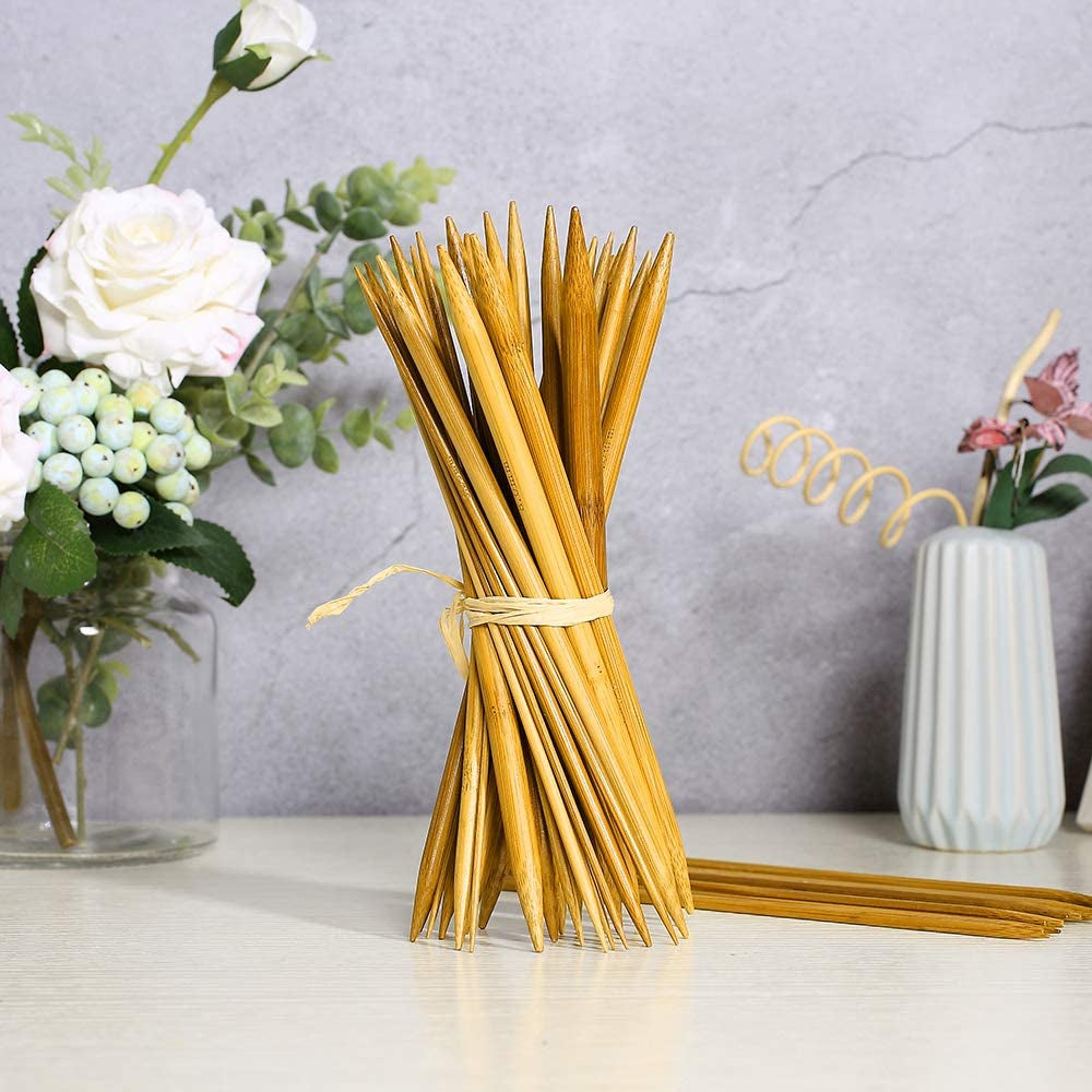 Double Pointed , 75 Pcs Bamboo Knitting Needles Set, 15 Sizes from 2.0Mm-10.0Mm(8 Inches Length)+ 4Pcs Knitting Needles Point Protectors