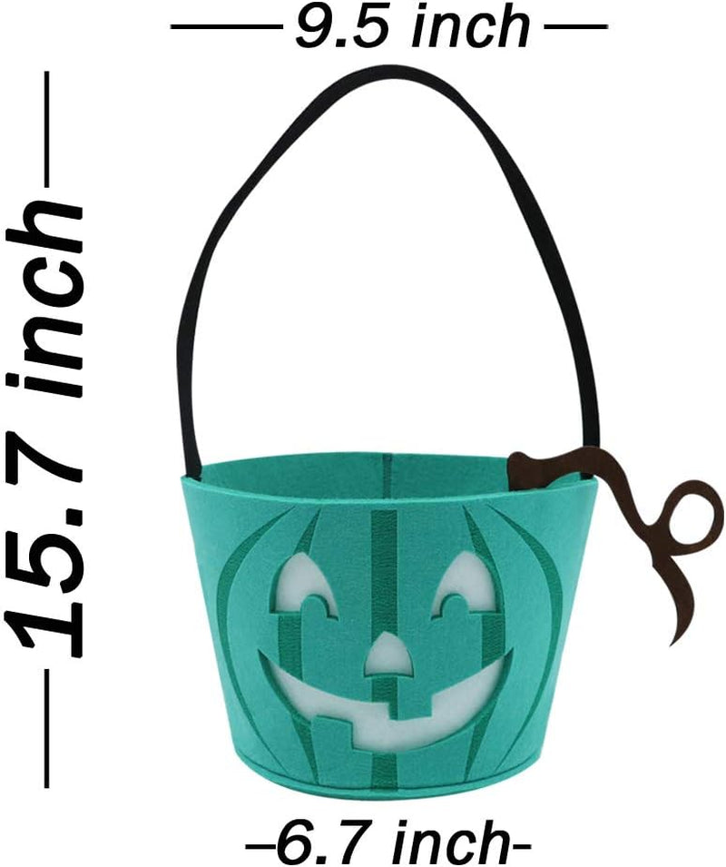 Light up Teal Pumpkin Halloween Felt Trick or Treat Bucket, with Blue LED Lights, Halloween Party Favors, Halloween Snacks, Halloween Goodie Bags for Kids, Novlety Gifts