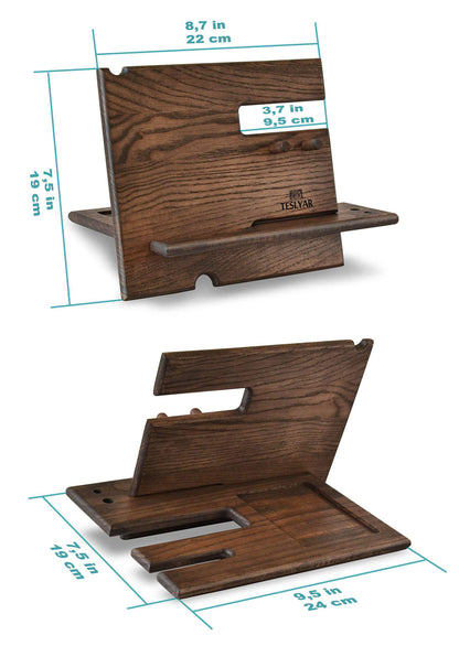 Wood Phone Docking Station Ash Key Hooks Holder Wallet Stand Watch Organizer