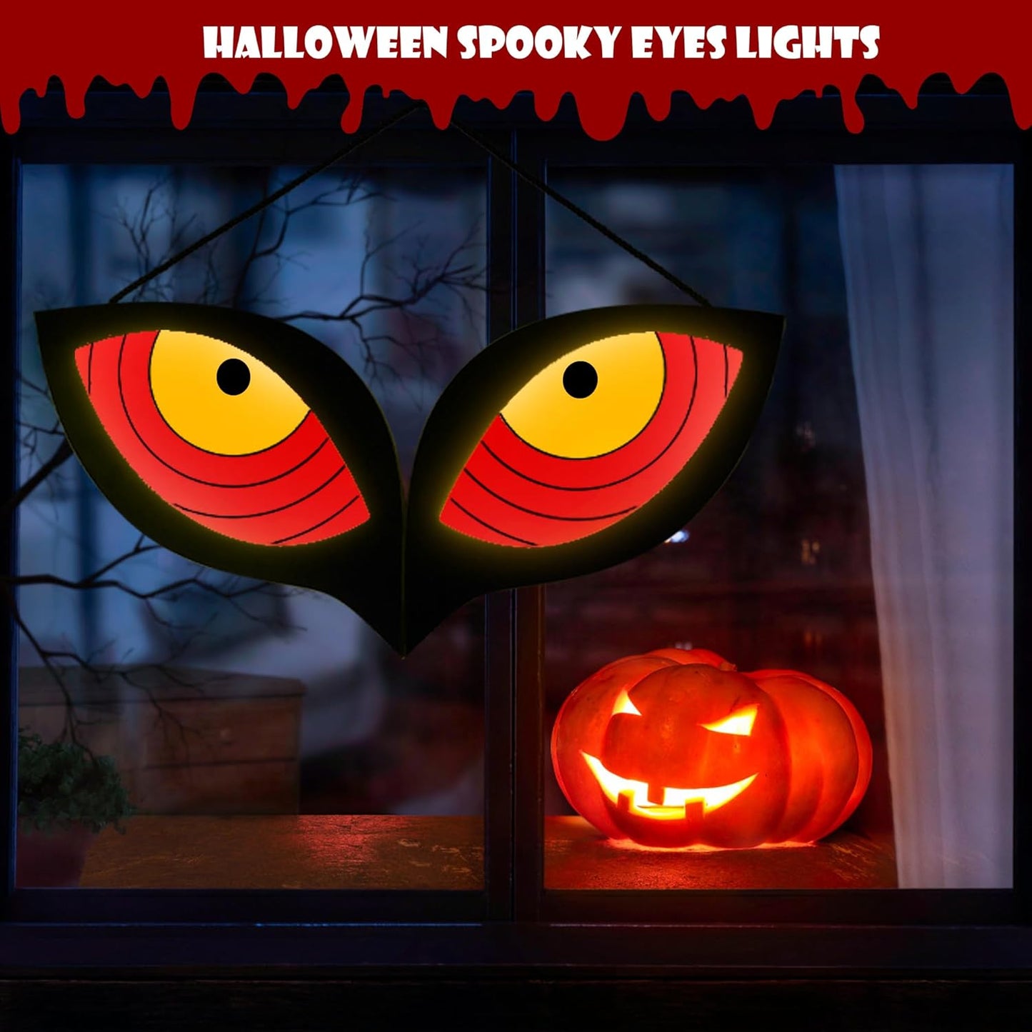 Halloween Decorations Spooky Eyes Lights, 23.6 Inch Large Wooden Halloween Eyes Lights with 7 Color Modes, Battery/Usb-Powered, Super Bright Realistic Owl Eyes for Indoor Outdoor Halloween Décor