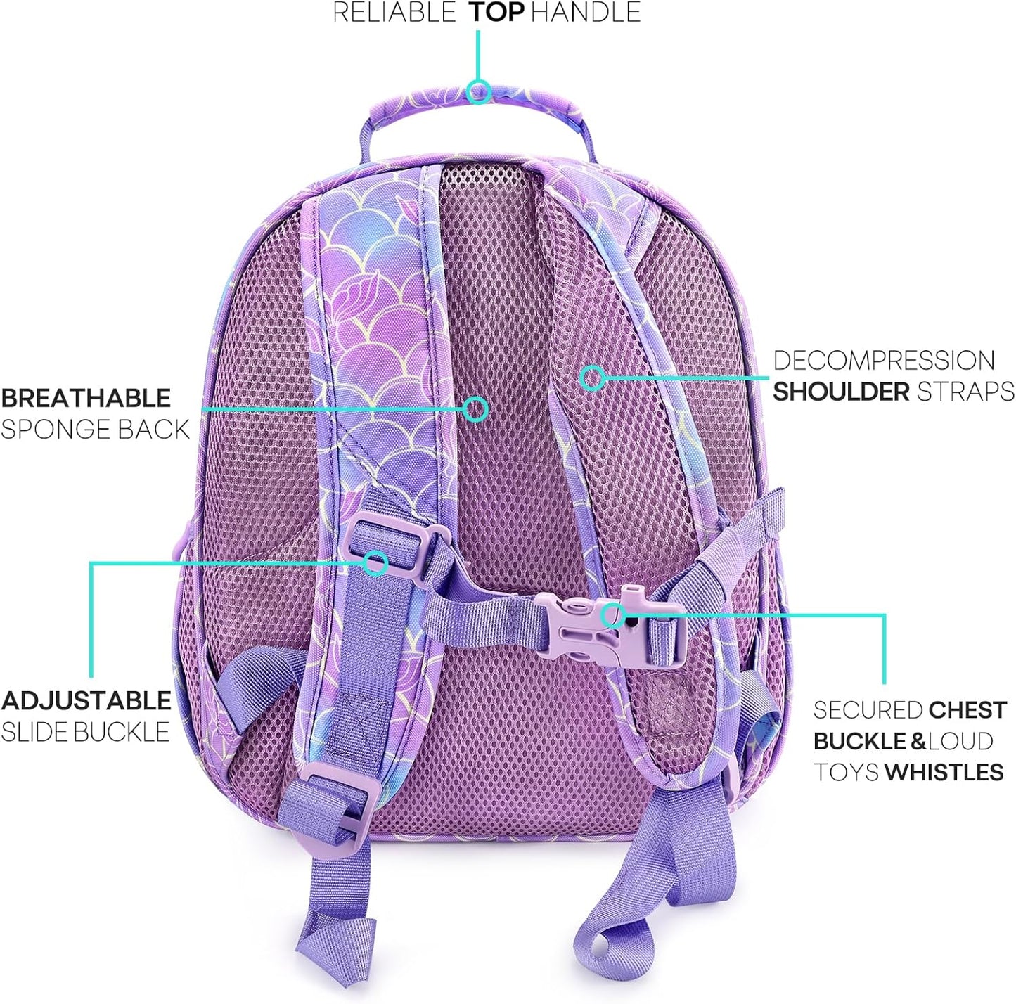 Toddler Backpack for Girls and Boys 2-4, Preschool Kindergarten Backpack, Cute Kids Backpacks for Girls（Glitter Purple）