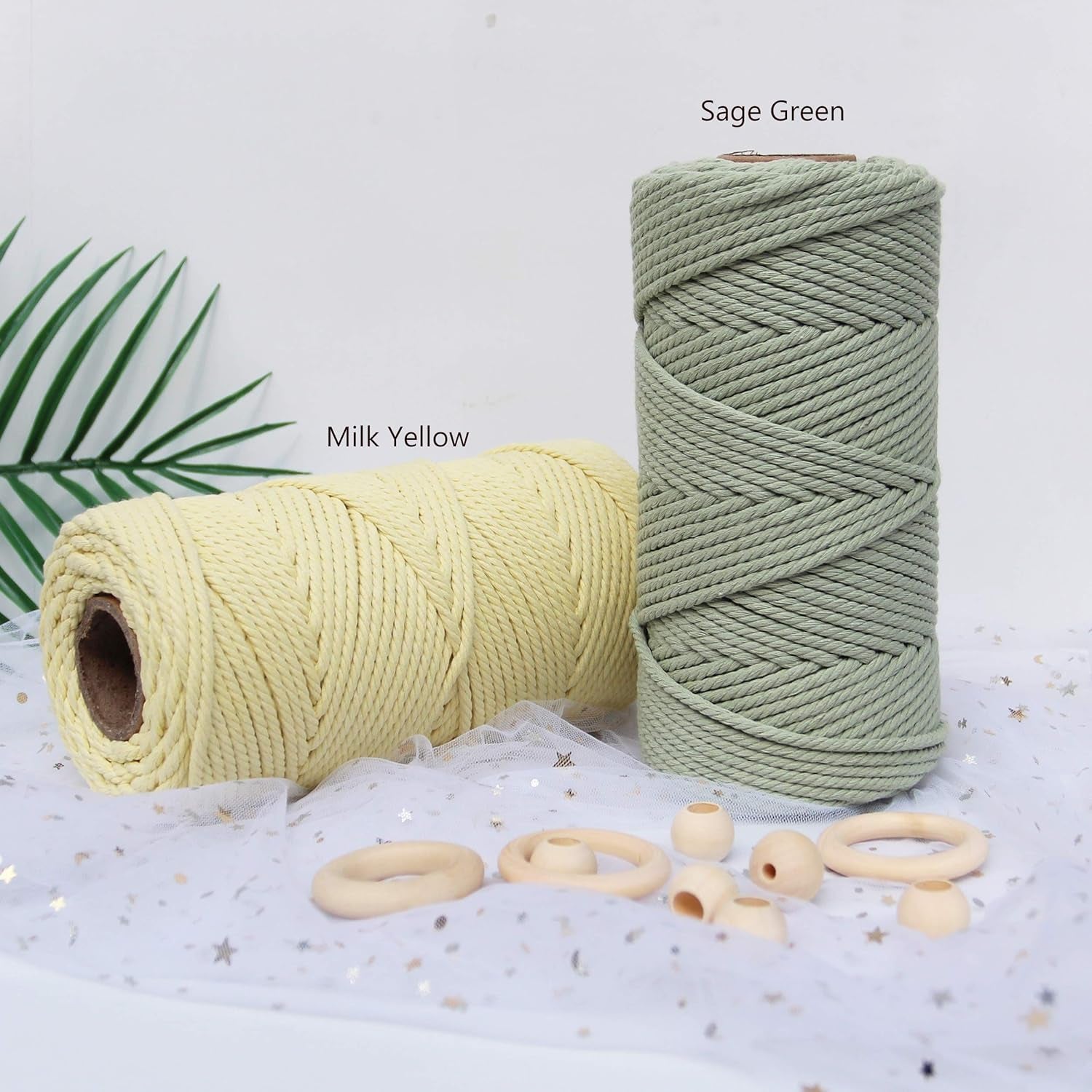 Macrame Cord 3Mm 109 Yards Sage Green 1 Pack,Natural Cotton Rope for Colored Macrame Knitting, 4 Strands Twist Cotton Rope Macrame 3Mm for Beginner Handmade Colored Wall Hanging Weaving Tapestry