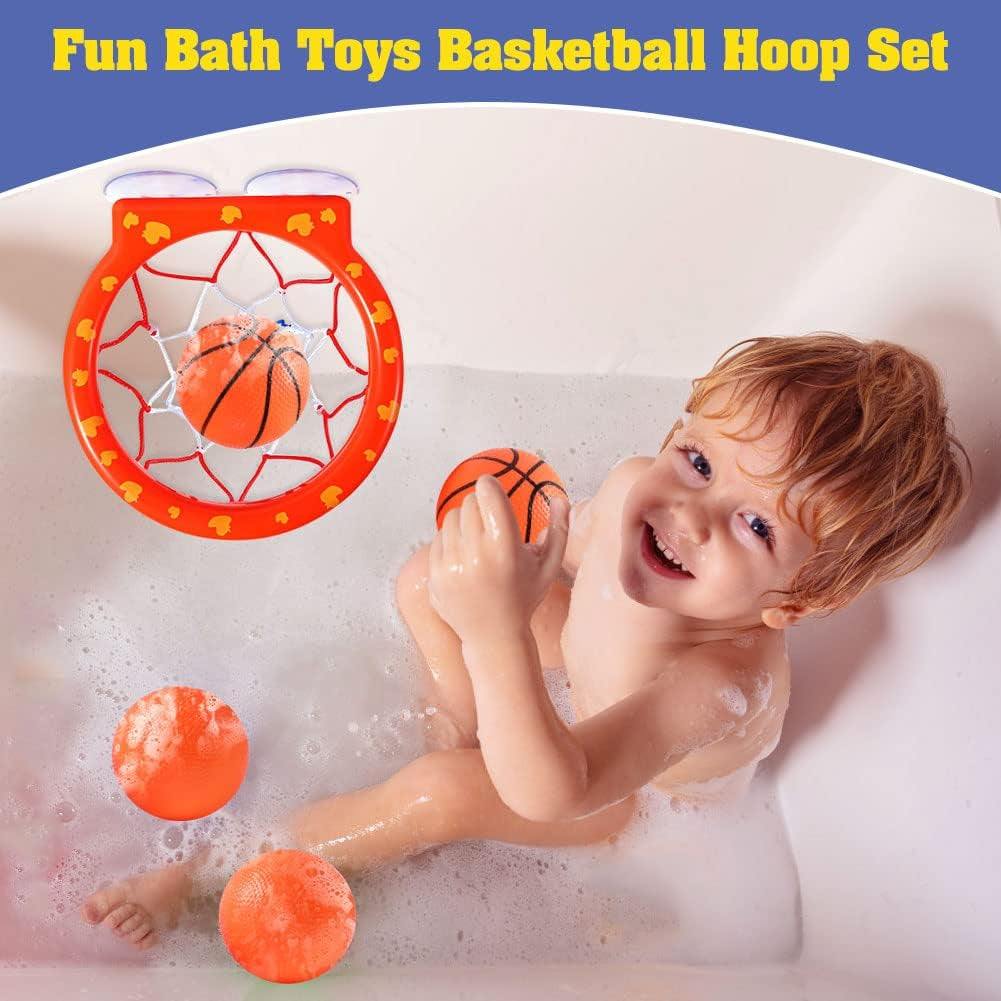 Bath Toys - Bathtub Basketball Hoop for Kids Toddlers,Bath Toys Shower Toys for Kids Ages 4-8,Suction Cup Basketball Hoop & 4 Soft Balls Set for Boys Girls,Mold Free No Mold Bath Toys for Toddlers