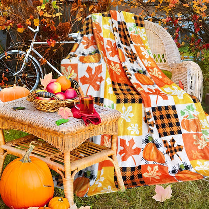 Fall Plaid Throw Blanket 50" X 60", Fall Blankets and Throws, Cozy Fall Fleece Throw Blanket for Couch, Autumn Pumpkin and Leaves Blanket, Fall Throws