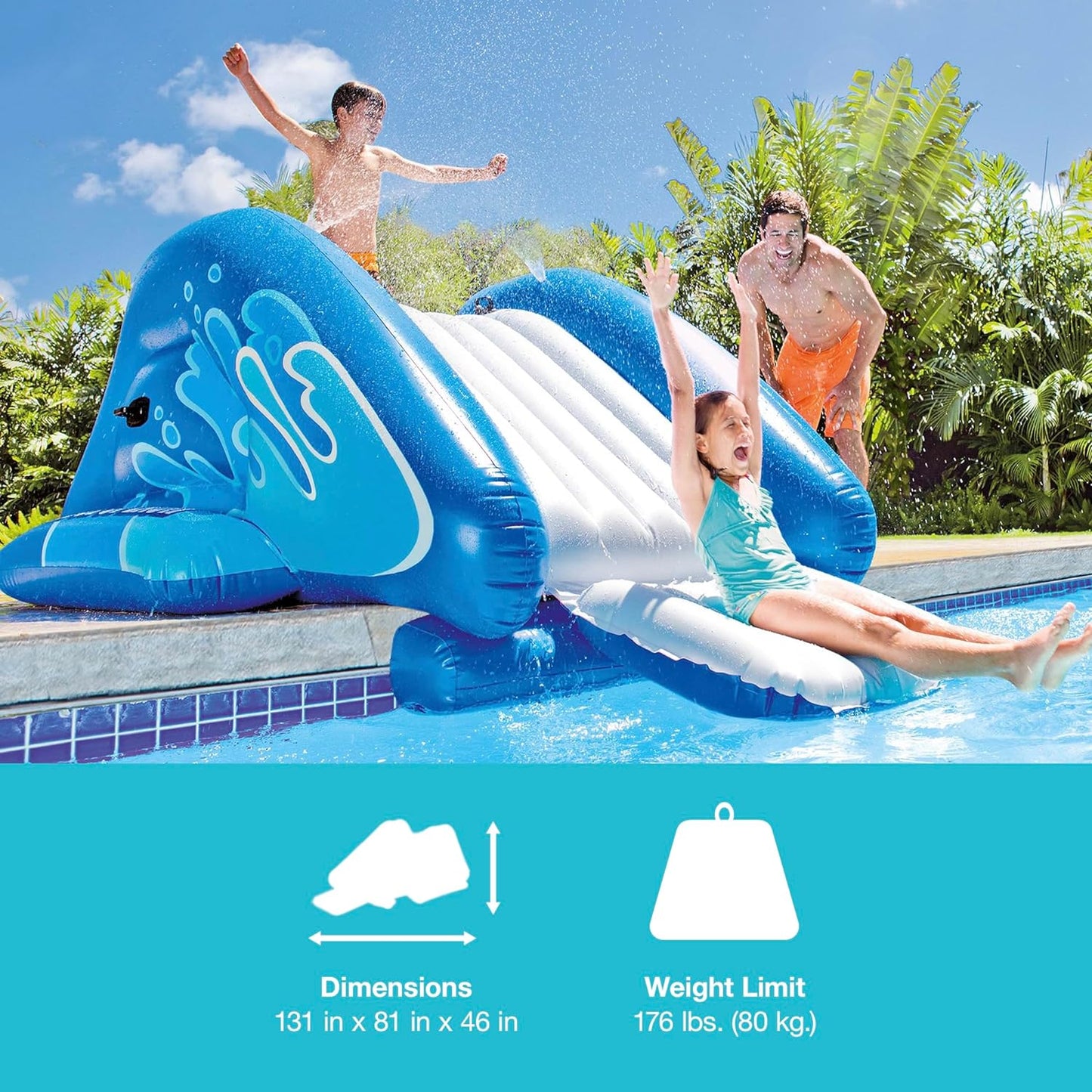 58849EP Kool Splash Durable Vinyl Inflatable Play Center Swimming Pool Water Slide with Built in Sprayers for Kids and Adults, Age 6 and Up