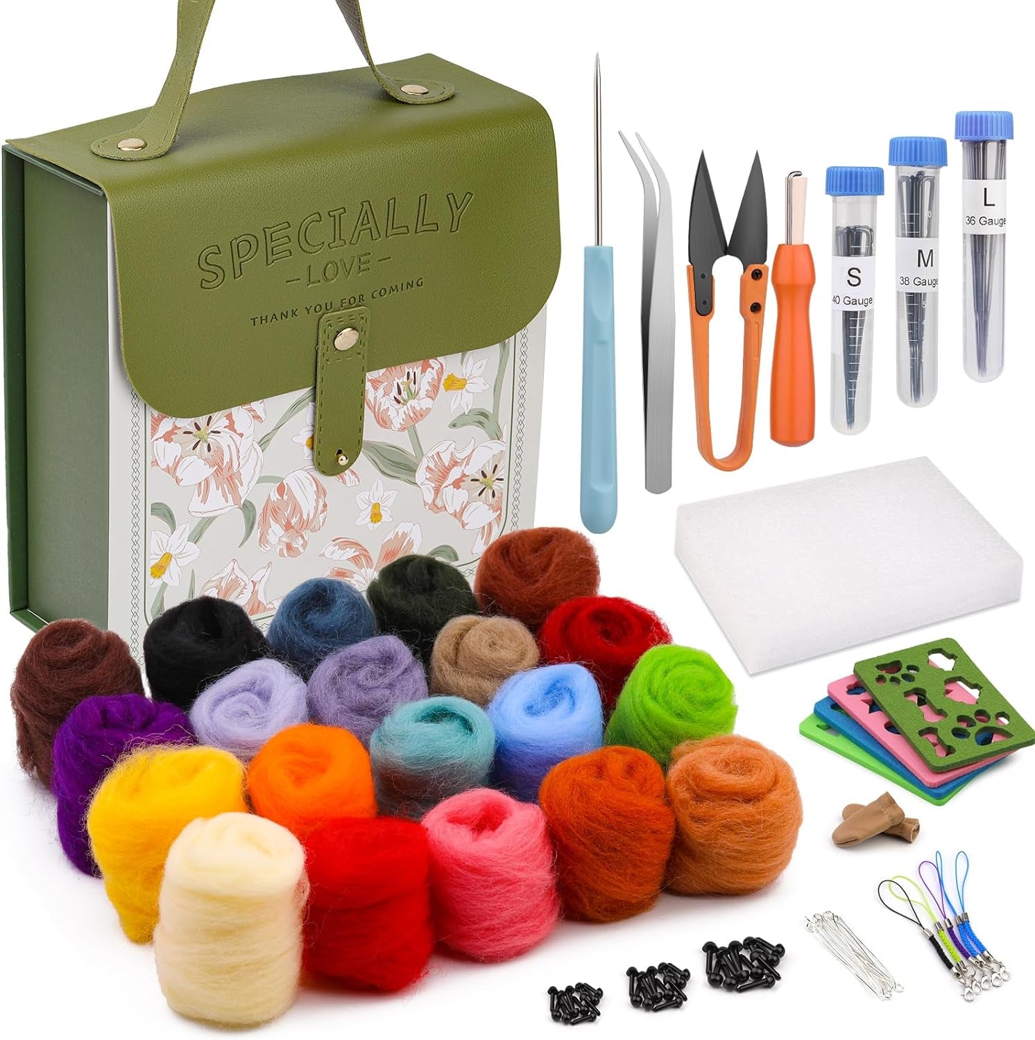 Needle Felting Starter Kit,Wool Roving 40 Colors Set, Wool Felt Tools with Instruction Included for Felted Animal Needle Felting Supplies