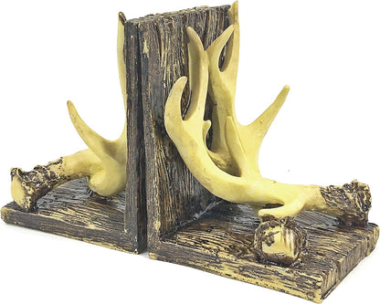 Decorative Bookends Deer Antler Unique Vintage Book Ends Shelves Stoppers Holder Heavy Duty Nonskid Rustic Mountain Cabin Lodge Farmhouse Home Office Decor 7 Inch